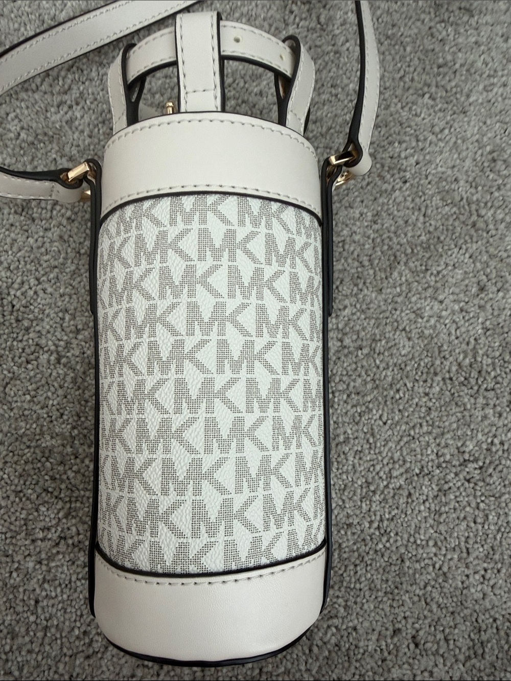 Michael Kors White and Light Gray MK Monogram Crossbody Bottle Holder - Picture 5 of 7